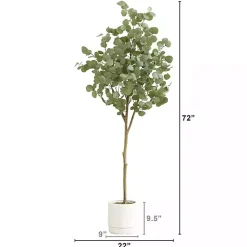 Trees & Topiaries>Kirklands Home Eucalyptus Tree in White Planter, 6 ft.