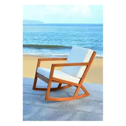Kirklands Home Eucalyptus Wood with Beige Cushion Rocking Chair Ivory Discount