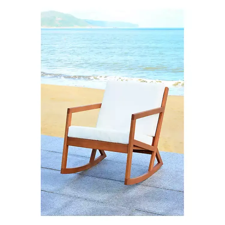Kirklands Home Eucalyptus Wood with Beige Cushion Rocking Chair Ivory Discount
