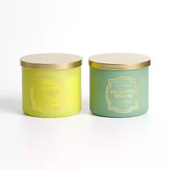 Candles>Kirklands Home Eucalyptus Wreath & Cucumber Cactus 2pc Candle Set Green
