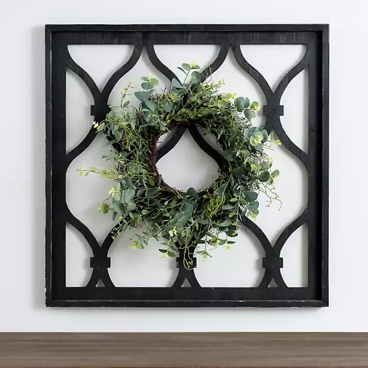 Kirklands Home Eucalyptus Wreath Trellis Plaque Black Best