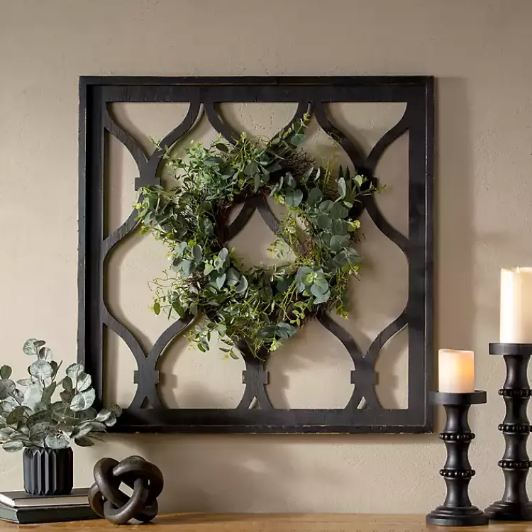 Kirklands Home Eucalyptus Wreath Trellis Plaque Black Best