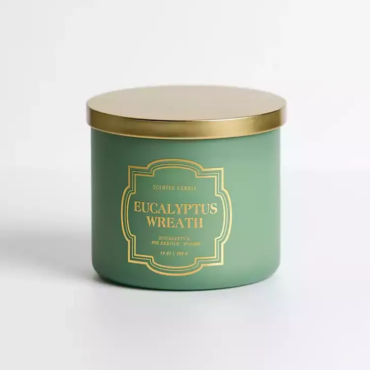 Candles>Kirklands Home Eucalyptus Wreath Triple Wick Jar Candle Green