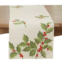 Kirklands Home Evergreen Holly Leaves Cotton Runner Hot