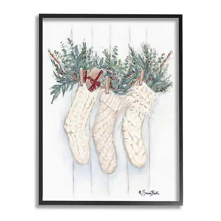 Christmas Art & Wall Decor>Kirklands Home Evergreen Knit Stockings Framed Art Print