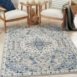 Kirklands Home Faded Gray & Blue Floral Medallion Area Rug, 5x7 Online