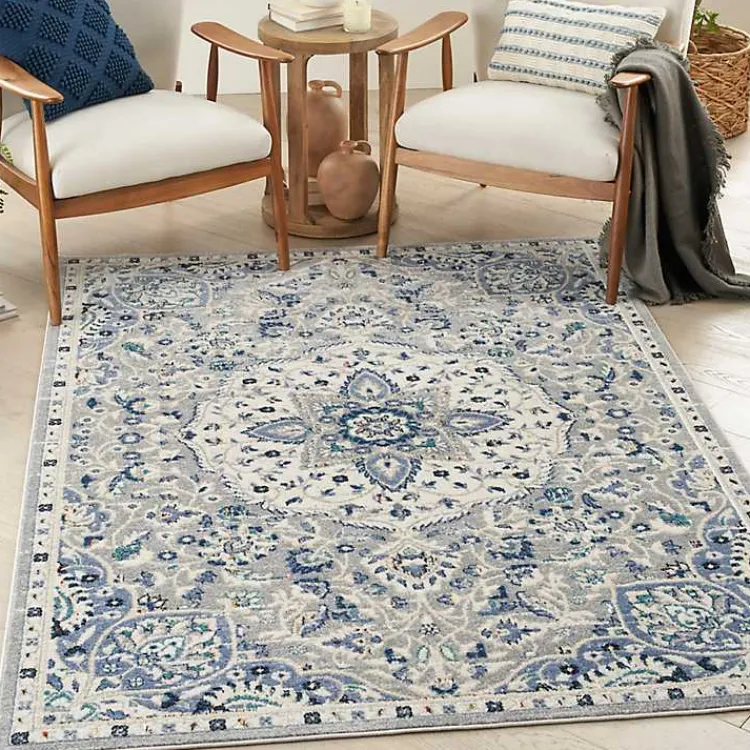 Kirklands Home Faded Gray & Blue Floral Medallion Area Rug, 5x7 Online