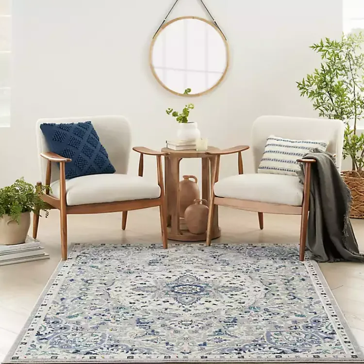 Kirklands Home Faded Gray & Blue Floral Medallion Area Rug, 5x7 Online