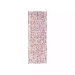 Kirklands Home Faded Rouge Bordered Flatweave Runner, 2x7 Pink Hot