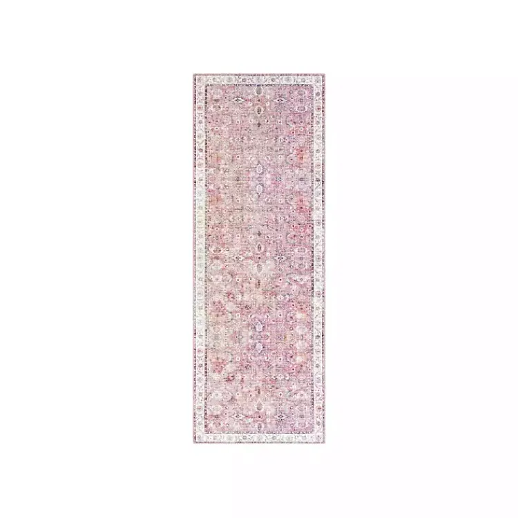 Kirklands Home Faded Rouge Bordered Flatweave Runner, 2x7 Pink Hot