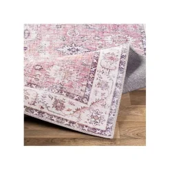 Kirklands Home Faded Rouge Bordered Flatweave Runner, 2x7 Pink Hot