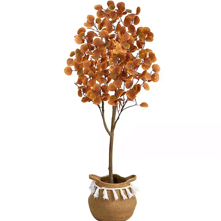 Trees & Topiaries>Kirklands Home Fall Eucalyptus Tree in Woven Planter, 5 ft. Orange