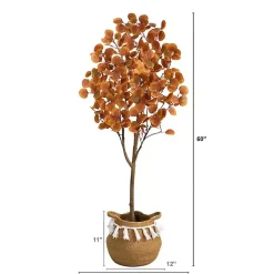 Trees & Topiaries>Kirklands Home Fall Eucalyptus Tree in Woven Planter, 5 ft. Orange