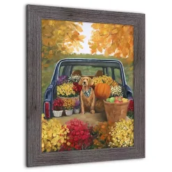 Fall>Kirklands Home Fall Floral Dog Truck Framed Canvas Art Print