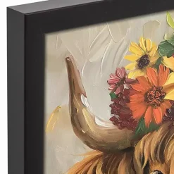 Fall>Kirklands Home Fall Floral Highland Cow Framed Canvas Art Print Brown