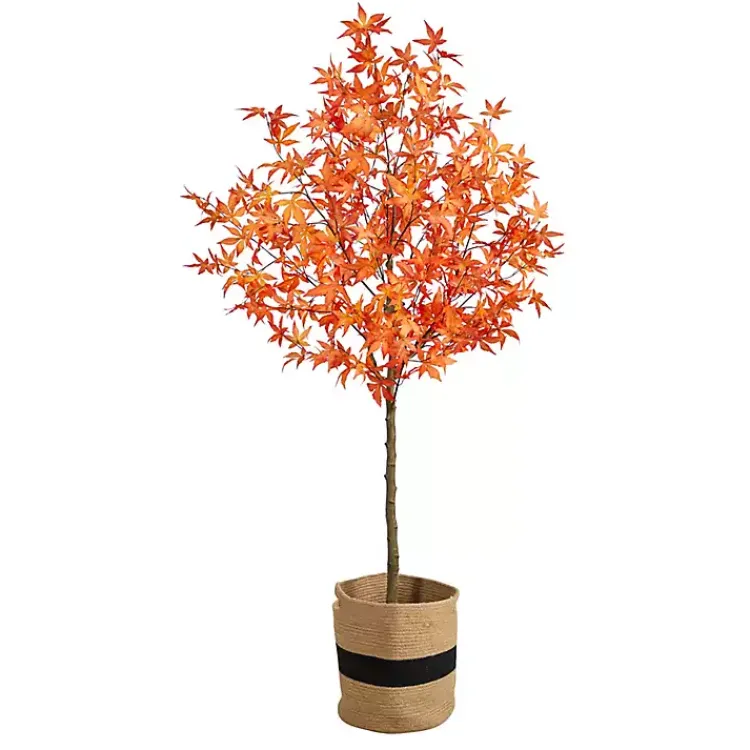 Trees & Topiaries>Kirklands Home Fall Maple Tree in Woven Planter, 6 ft. Orange