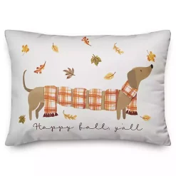 Fall>Kirklands Home Fall Plaid Scarf Dachshund Indoor/Outdoor Pillow Orange