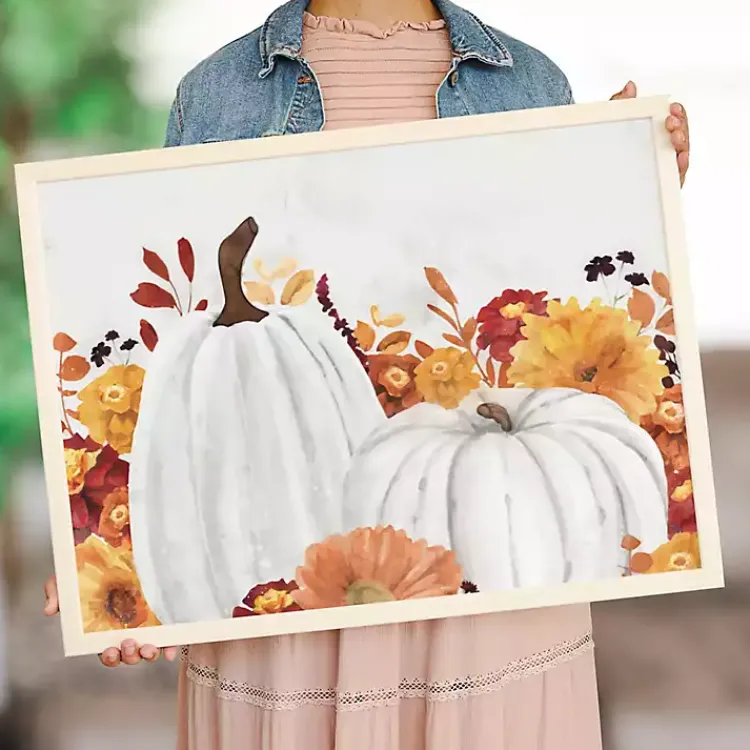 Fall>Kirklands Home Fall Pumpkins and Flowers Framed Wall Plaque