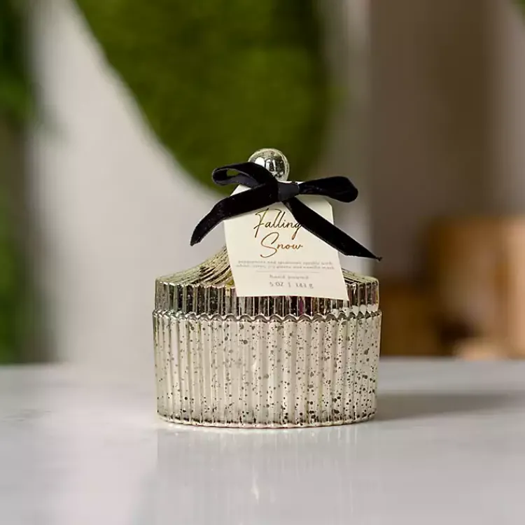 Candles>Kirklands Home Falling Snow Mercury Glass Jar Candle Gold