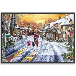 Christmas Art & Wall Decor>Kirklands Home Family Walking in the Snow Framed Canvas Art Print