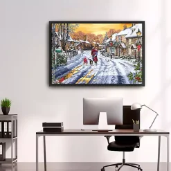 Christmas Art & Wall Decor>Kirklands Home Family Walking in the Snow Framed Canvas Art Print