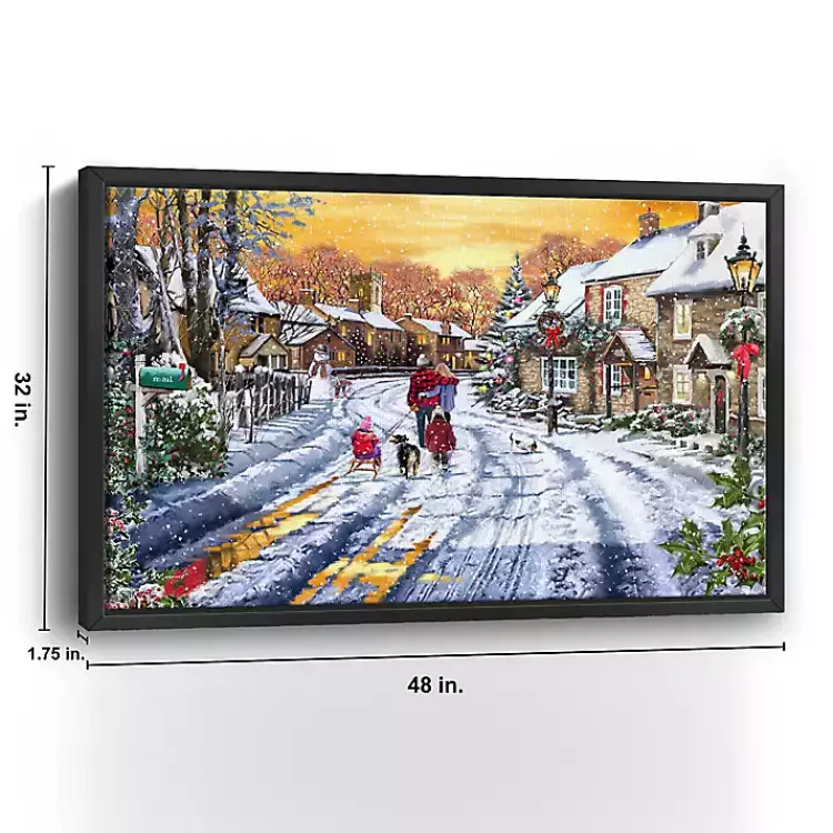 Christmas Art & Wall Decor>Kirklands Home Family Walking in the Snow Framed Canvas Art Print