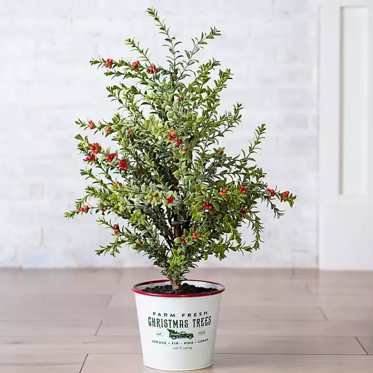 Christmas Arrangements & Garland>Kirklands Home Farm Fresh Bucket Christmas Tree, 33 in.