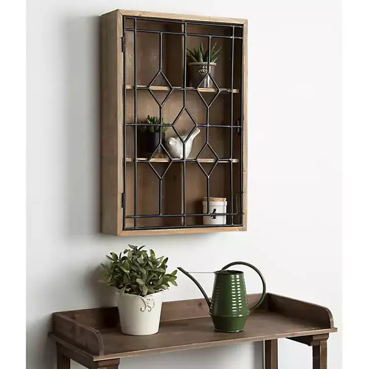 Kirklands Home Farmhouse Chic Rustic Wood & Iron Wall Cabinet Outlet