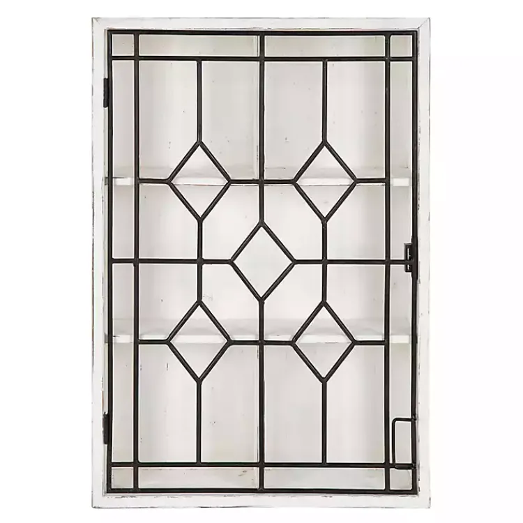 Kirklands Home Farmhouse Chic White Wood & Iron Wall Cabinet Clearance
