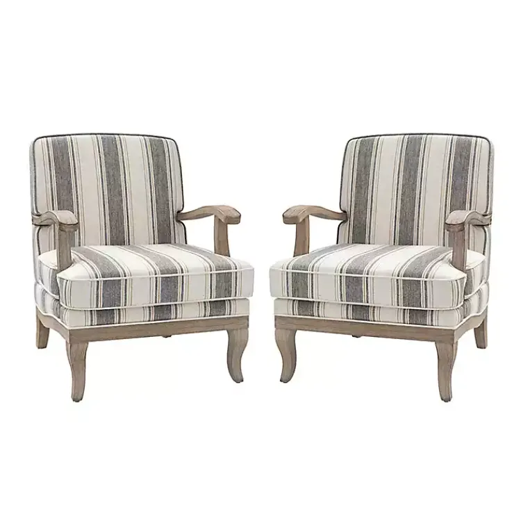 Kirklands Home Farmhouse Gray & Brown Striped Armchairs, Set of 2 Best
