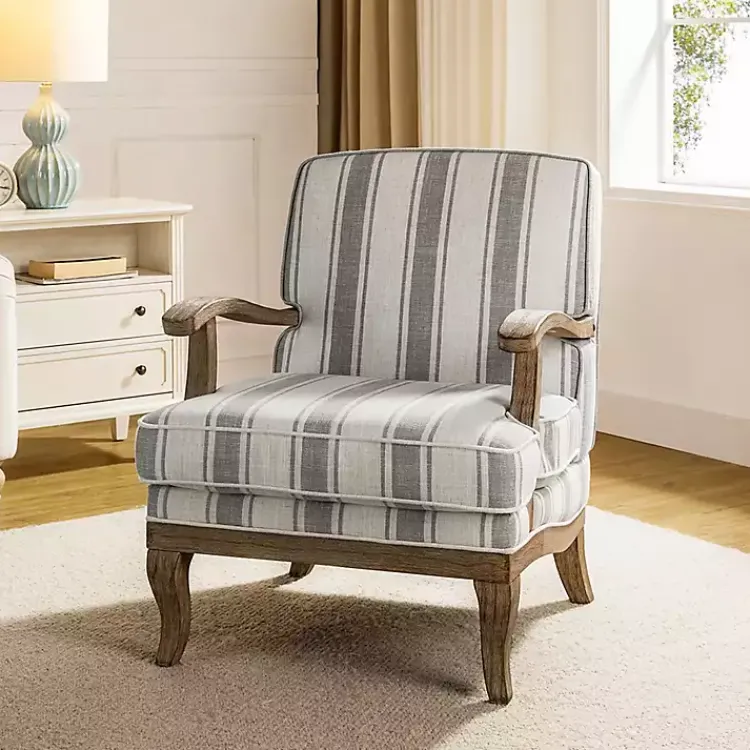 Kirklands Home Farmhouse Gray & Ivory Striped Armchair Hot