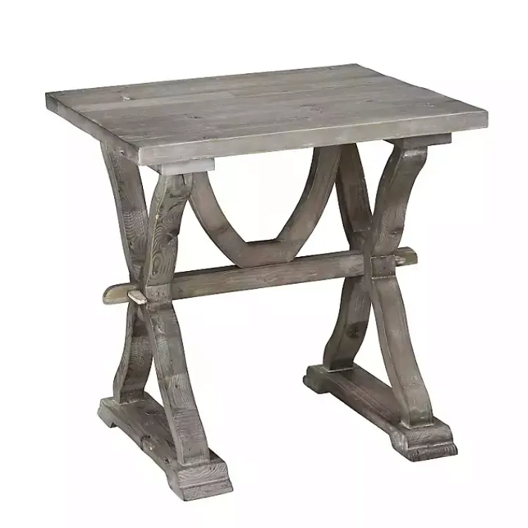 Kirklands Home Farmhouse Trestle Base Accent Table Gray Outlet