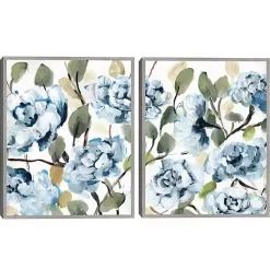 Kirklands Home Farmhouse Peonies Framed Canvas Prints, Set of 2 Blue Clearance