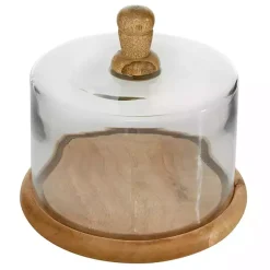 Decorative Accents>Kirklands Home Farmhouse Wood and Glass Cloche, 6 in. Brown