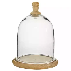 Decorative Accents>Kirklands Home Farmhouse Wood and Glass Dome Cloche, 11 in. Brown
