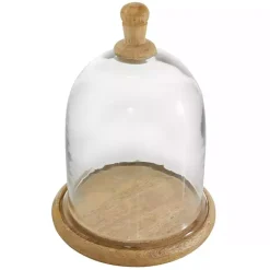Decorative Accents>Kirklands Home Farmhouse Wood and Glass Dome Cloche, 11 in. Brown