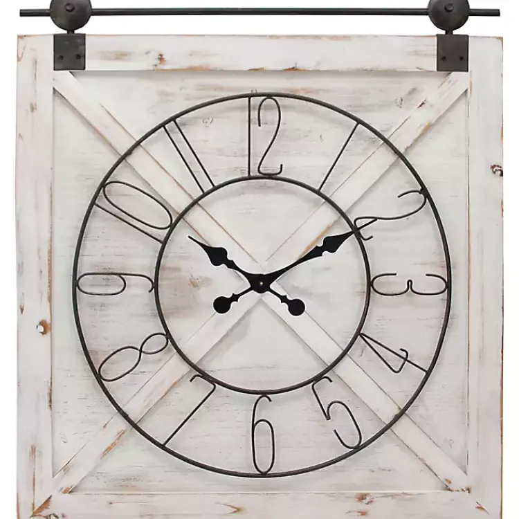 Kirklands Home Farmstead Wooden Barn Door Clock White Hot