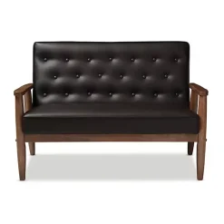 Kirklands Home Faux Leather and Rubberwood Loveseat, 49 in. Brown New