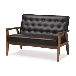 Kirklands Home Faux Leather and Rubberwood Loveseat, 49 in. Brown New