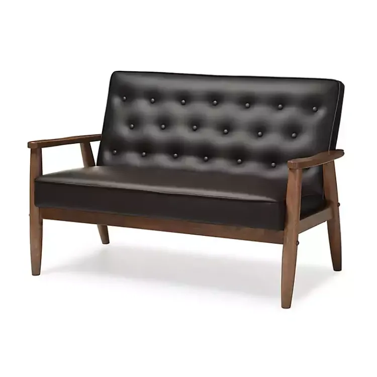 Kirklands Home Faux Leather and Rubberwood Loveseat, 49 in. Brown New