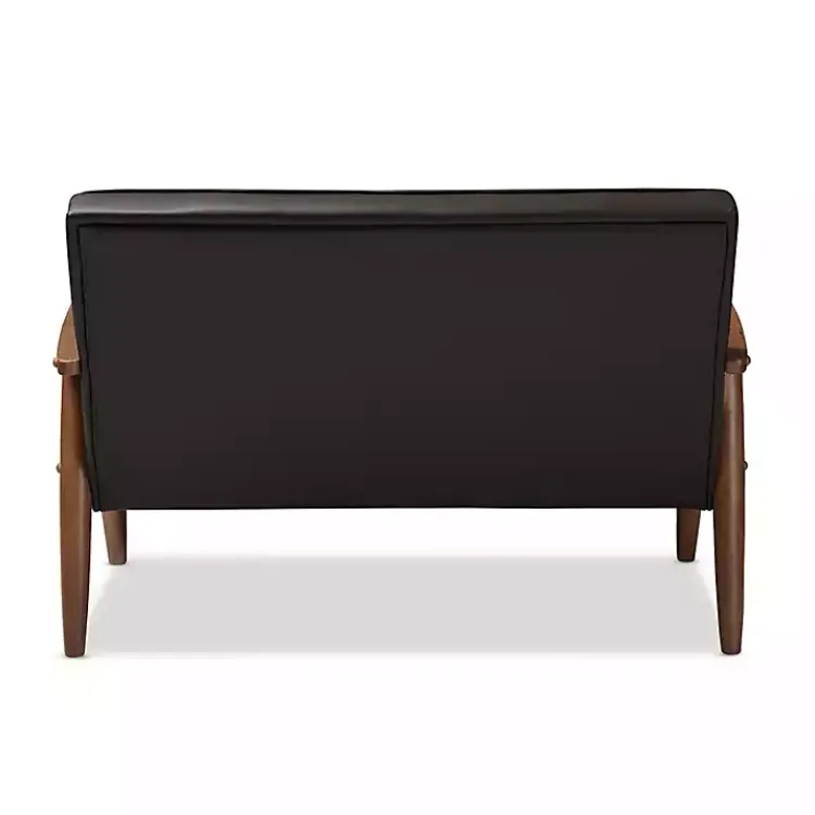 Kirklands Home Faux Leather and Rubberwood Loveseat, 49 in. Brown New