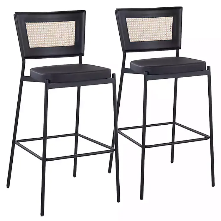 Kirklands Home Faux Leather and Rattan Bar Stools, Set of 2 Clearance