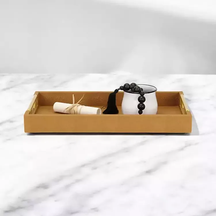Decorative Trays>Kirklands Home Faux Leather Camel Tray Brown