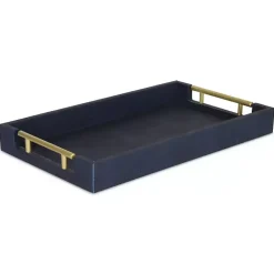 Decorative Trays>Kirklands Home Faux Leather Navy Tray Blue