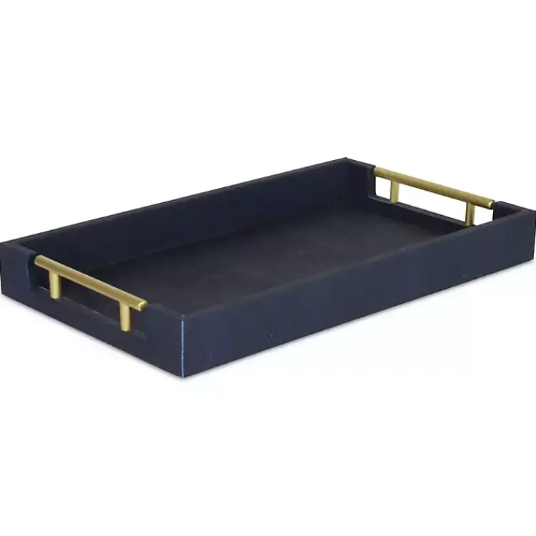 Decorative Trays>Kirklands Home Faux Leather Navy Tray Blue