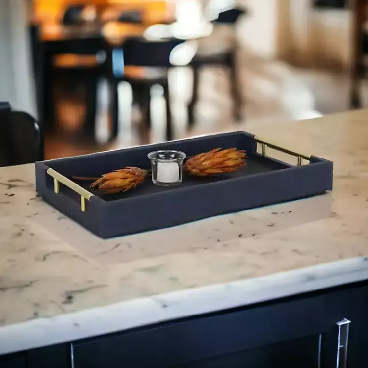 Decorative Trays>Kirklands Home Faux Leather Navy Tray Blue