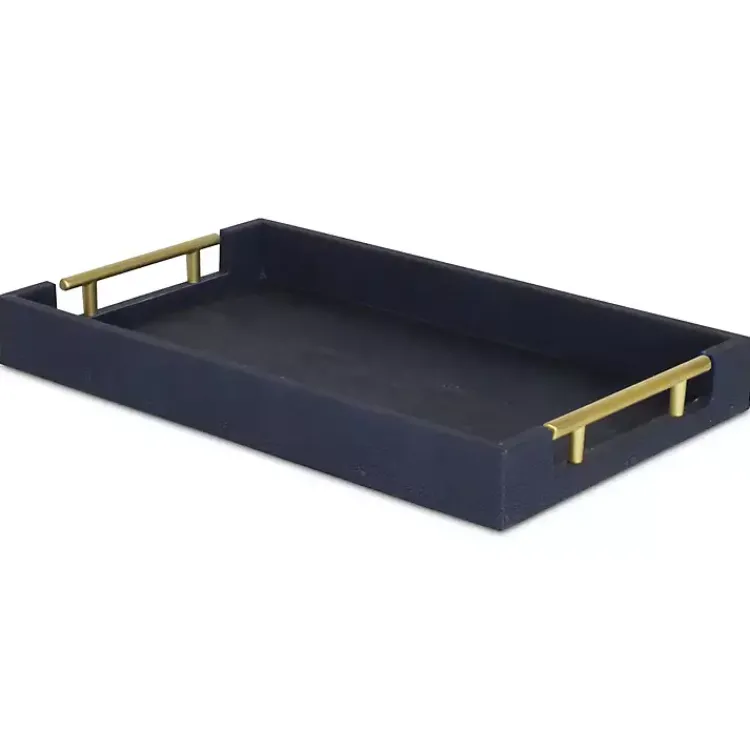 Decorative Trays>Kirklands Home Faux Leather Navy Tray Blue