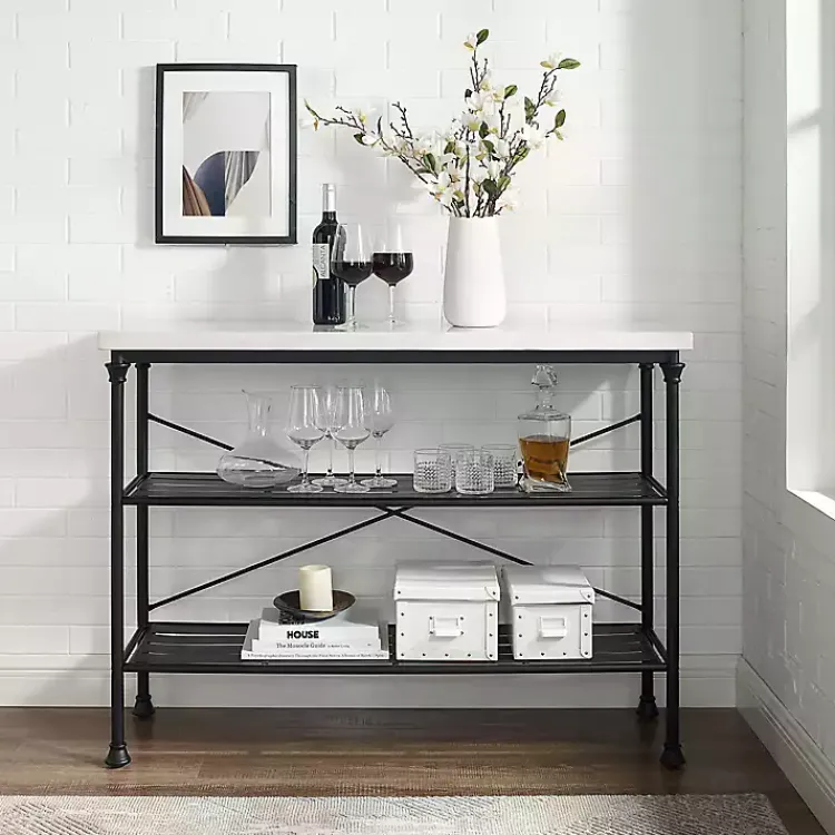 Kirklands Home Faux Marble Top 3-Tier Melody Console Table Black Hot