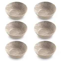 Kirklands Home Faux Wood Melamine Low Bowls, Set of 6 Tan New