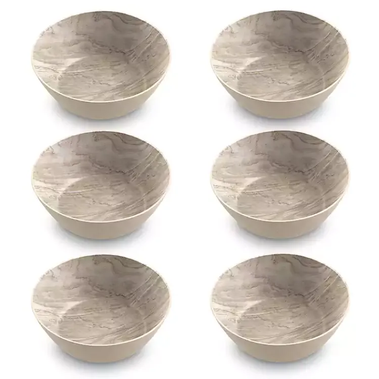 Kirklands Home Faux Wood Melamine Low Bowls, Set of 6 Tan New